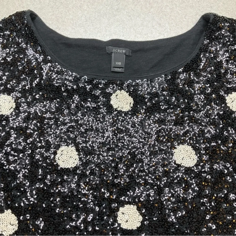 J. Crew Polka Dot Sequin Top XXS Black‎ & Cream Short Sleeve